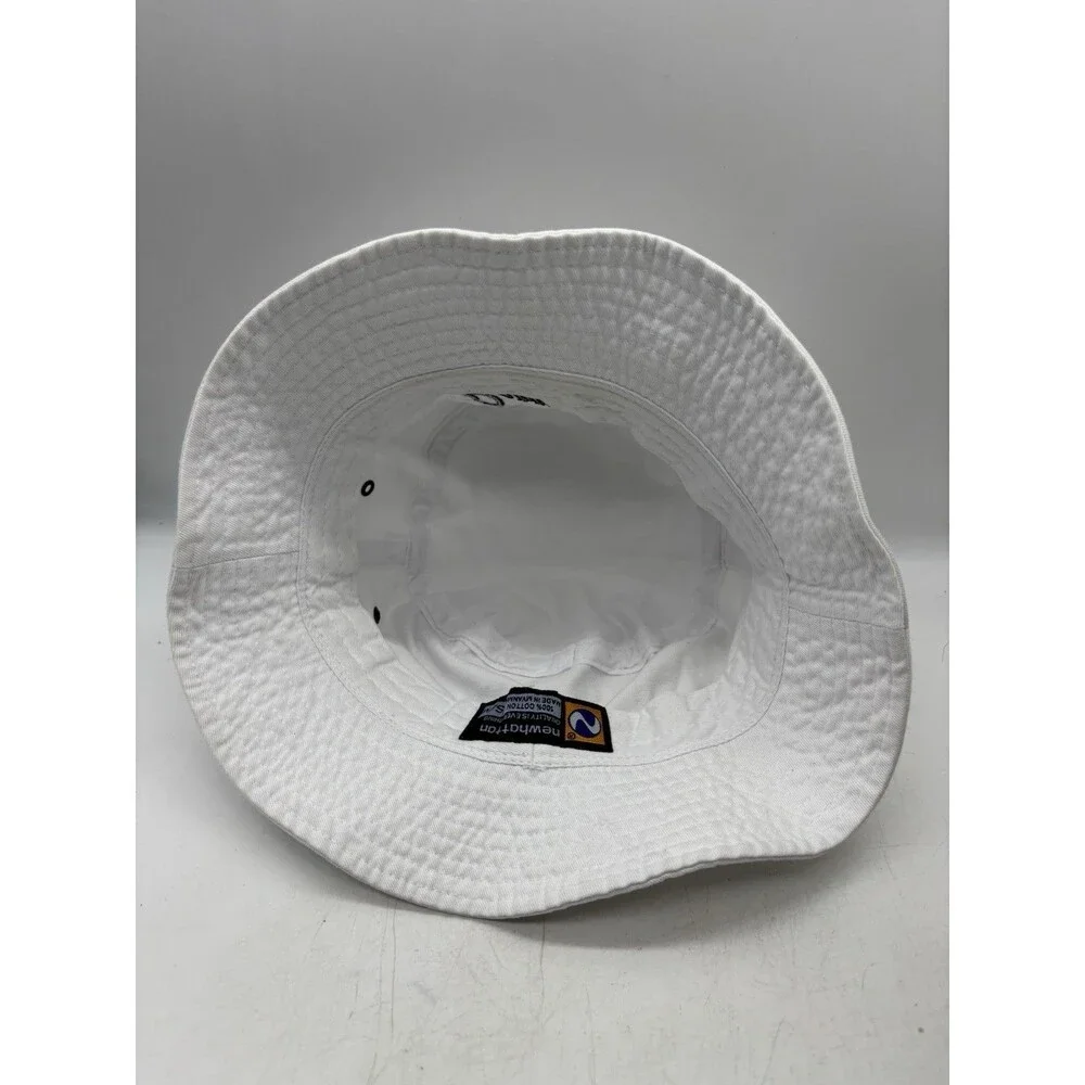 Bernies White Bucket Hat Newhattan Embroidered Script Logo Cotton Sun Cap SM